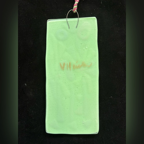 Flowers On Mint“ Fused Art Glass  Hanging Plaque 9”x4” Abstract Design - Picture 6 of 11